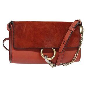 Chloe Faye Small Shoulder Bag Leather Suede Red Gold